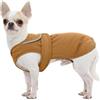 Kuoser Cappotto invernale in tela per animali domestici, giacca in pile riflettente, per cuccioli di piccole dimensioni, impermeabile e antivento, con foro per la cintura, XS-3XL, marrone