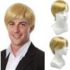 UILYNIU Parrucche Biondo Corte da Uomo, Naturali a Strati Corti Parrucca Capelli con Frangia per Adulti Popstar Costume Parrucche Laterale Parrucca per Uomo anni '70 '80 Cosplay Halloween(Biondo)