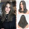 FESHFEN Parrucca Donna Lunga con Frangia Natuaral Sintetici Ricci Parrucca Capelli Parrucche per Donna, Grigio Acciaio 45 cm