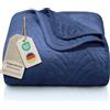 Gräfenstayn copriletto trapuntato matrimoniale 240x260 cm estivo in poliestere - certificato OEKO‑TEX, antigualcitura, decor foglia - elegante coperta letto & sofà (blu)