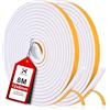 XEEINC 8M Guarnizione Adesiva Porta, 12mm(L) X 6mm(P) Guarnizione in Schiuma per Porta Finestra, Resistente alle intemperie, Isolamento Acustico, Anti-Collisione - Bianco