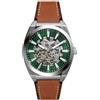 Fossil Orologio Everett da uomo, Movimento automatico a tre lancette con cinturino in acciaio inossidabile o in pelle, 42 mm, Marrone e verde