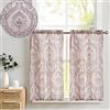 TOPICK Tende da cucina corte moderne stampate con motivo floreale, 65 x 115 cm, tenda effetto lino viola su beige traslucido con passaparta, frangibita decorazione interna per armadio camera da letto