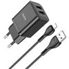 HOCO N25.L.BK - HOCO Caricabatterie 2XUSB 2.1A con cavo Lightning - Black - Materiale: materiale PC ignifugo - Uscita: USB-A 1/2: 5 V/2,1 A, uscita totale: 5 V/2,1 A - Spilla europea UE - Dimensioni: 80 35 29 mm, peso: 50,6 g