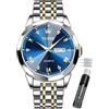 OLEVS Orologio da uomo con diamanti per affari, orologio analogico al quarzo in acciaio inossidabile, impermeabile, luminoso, con data, due toni, orologio da polso casual di lusso