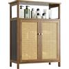 vovala Armadietto da pavimento in bambù, piccolo armadietto da bagno da pavimento con 2 ante in rattan, ampio armadio portaoggetti a 4 ripiani, organizer laterale alto per bagno, soggiorno (Noce)