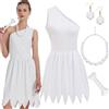 QNPRT Halloween Family Costume for Women 2024 Couples Wilma Flintstone White Dress Outfit with Necklace Accessories,S