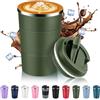 Volhoply Tazza da caffè isolata in acciaio inox, Fip riutilizzabile, a doppia parete, metallo portatile, prova di perdite, per bevande calde e fredde (verde militare)