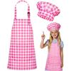 DiULi Grembiule per Bambini + Cappello da Cuoco, Grembiule da Cucina Regolabile per Bambini con Tasche Grembiule da Chef per Cucinare e Cuocere la Pittura (Plaid)