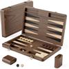 Puecrof Set backgammon Premium in legno di noce nera - gioco da viaggio di lusso (con dadi e raddoppiatori)