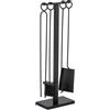 Relaxdays Set da 5 Attrezzi da Camino o Stufa, Attizzatoio, Pala, Scopino, Pinza e Supporto Porta Utensili, Ferro, Nero