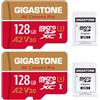 Gigastone [5 Anni Recupero Dati 0] Gigastone Scheda di Memoria 128 GB Set di 2 Carte, 4K Fotocamera Pro, Compatibile con GoPro Switch, Velocità 100 MB/s. Scheda Micro SDXC A2 U3 V30 con adattatore SD.