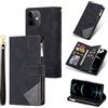 UEEBAI Custodia per iPhone 12 6.1 inch, Portafoglio in Pelle PU Retro Antiurto Flip Cover Antiurto con Slot per Schede Funzione Stand Chiusura Magnetica - Diamante Nero