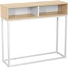 DRW Tavolo d'ingresso con 2 fessure in metallo e legno MDF in naturale e bianco 100 x 30 x 91 cm, altezza gambe 70 cm
