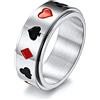 HMOOY Anello filatore in acciaio inossidabile, anello poker come picco carte giocare anello fascia Fidget anello ansia anti-stress per donne uomini anello fidanzamento promessa matrimonio misura 7-11