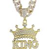 HALUKAKAH Collana Corona King di Diamanti da Uomo,Placcato in Vero Oro 18K,Pendente con Lettere 3D e Diamanti di Laboratorio Incastonati,15mm Catena Cubana 50cm,Regalo per Marito,Figlio,Fidanzato