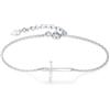 SILBERTALE Bracciale a croce in argento Sterling 925 per le donne con fede petite Braccialetti religiosi collana di perle braccialetti cresima regali, 15-20 cm, Argento sterling