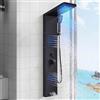 Cesinkin Pannello doccia a LED nero, sistema doccia multifunzione per bagni, 5 funzioni, pannello doccia con doccia a pioggia, pannelli doccia da parete con pioggia, getti massaggianti, doccetta, beccuccio per