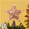 Lewondr Puntale per Albero di Natale, Paillettes Albero di Natale con 8 Modalità di Luce, Delicata Treetop Albero con 20 Lampadine a LED, Timer 6H Decorazione dell'Albero di Natale, Rosa