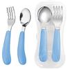 VANRA Set di 2 forchette e cucchiaio per bambini, con custodia da viaggio, in acciaio inox 18/8, utensili per bambini, posate per bambini, set di posate per bambini, per la scuola e il pranzo (blu)