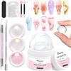 BISHENGYF Gel Costruttore Solido per Unghie: 3D Gel Nail Art 30g Trasp. Mani non Appiccicose, 3pz Polvere Cromata Perla Aurora(Giallo/Rosa/Bianco)per Unghie Estensioni Intaglio Principianti DIY Salon