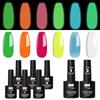 YTD Likomey Smalto Semipermanente per Unghie Glow in the Dark Kit,7.5ml 6 Colori Neon Luminoso Smalti Semipermanenti per Unghie Con Base E Top Coat,Bagliore al Buio Giorno di Natale Inverno UV Gel