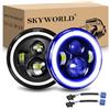 SKYWORLD 7 Pollici Rotonda Fari Led auto moto, 50W 5000LM Faro a LED Blu Bianco 4 modalità di Illuminazione Off Road Lights Fire Cross Hi/Lo Fascio Fari anteriori per Wrangler JK TJ LJ CJ Hummer