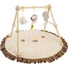 COTTONBEBE 4 IN 1 Palestrina per Neonati, Tappeto di Gioco con Legno Naturale, 3 Giochi Rimuovibili da Afferrare, Montessori per 0-3-6-12-36 Mesi, Leone Marrone