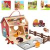 XIAPIA Giochi Montessori per Bambini 1 2 3 Anni, Gioco della Fattoria con Blocchi di Legno per la Costruzione di Animali, Giocattoli Educativi per Bambina Maschio, Regalo Bambino 1 Anno