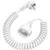 Amicably Cavo di Prolunga a Spirale, Cavo di Prolunga Schuko Estensibile da 0,7M a 2 M, 230 V/16 A Cavo a Spirale con Contatto di Protezione per Casa, Ufficio, Esterno, Bianco