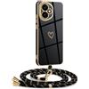 Mkej Cover per Honor 400 con cordino, Placcatura Silicone Cuore amore Custodia con Cordino, con Regolabile Staccabile laccio Case per Honor 400, Oro nero