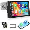 Motorsi 1 Din Autoradio Bluetooth con Carplay Android Auto, 7 Pollici 1 Din Radio Auto con Schermo, Stereo Auto Supporto MirrorLink/FM/USB/AUX/EQ/SWC/7 Colori Retroilluminazione + Telecomando