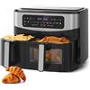 Gidgimo Friggitrice ad aria a doppio cestello con finestra di visualizzazione, friggitrice ad aria doppia con capacità 10L (4L x 6L) XXL 2600W, funzioni preimpostate 12 in 1