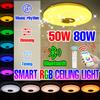 NONE Lampada da soffitto a LED RGB Smart Lamp con altoparlanti Connessione Bluetooth APP Telecomando 50W 80W per la decorazione della camera da letto di casa