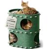 DownyPaws Cuccia per Gatti in Pelliccia, Letto a 2 Piani Casetta per Gatti 50x33x50 cm, Castello per Giocare, Design Accogliente, Protezione per le Unghie, Verde