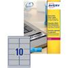 Avery Etichette in poliestere colore argento Avery l6012 - 96 x 50,8 mm - 200 etichette