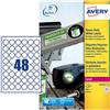 Avery Etichette adesive tonde L4716 - in poliestere - laser - permanenti - diametro 30 mm - 48 et/fg - 20 fogli - bianco - Avery conf. 960 pz - G00573