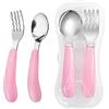 VANRA Set di 2 forchette e cucchiaio per bambini, con custodia da viaggio, in acciaio inox 18/8, utensili per bambini, posate per bambini, posate per bambini, set di posate per la scuola e il pranzo