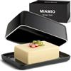 MIAMIO - Beurrier con Coperchio (620 ml) Campana per Burro in Ceramica / Grande Contenitore per Burro, Beurrier con Coperchio per Piano di Lavoro, Adatto per la Lavastoviglie (Nero)