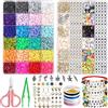Liangding Perline Piatte per Braccialetti, 7048 Pezzi Perline con Lettere e Faccina Sorridente per Braccialetti,24 Colori da 6 mm di Argilla Polimerica per Bigiotteria Fai da Te