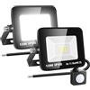 RIGIDON 2x 10W 1000 LM Faretto con Sensore di Movimento, 6000K Bianco Freddo Proiettori Faretto LED da Esterno, Led Floodlight, Luci Esterno Per Giardino, Garage, Strada, Patio, Terrazza, Cortile