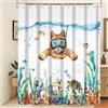 Xiaoterna Tenda da doccia Bolla Vita marina Tenda da bagno Mare profondo Tenda da doccia Gatto subacqueo Tenda da doccia Pesce Tenda da doccia Tessuto impermeabile lavabile in lavatrice 180x220cm