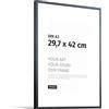 JUNOMI® Cornice portafoto A3 (29,7 x 42 cm), alluminio nero opaco elegante - profilo slim, vetro acrilico antiurto, appendiatura orizzontale e verticale