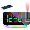PORFOYO Sveglia con proiezione, sveglia con orologio LED RGB a specchio, 10 colori, luce notturna e proiettore girevole a 180°, sveglia digitale con USB-C, per camera da letto, bambini, ufficio