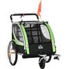 HOMCOM Rimorchio Bici per Bambini e Passeggino 2 in 1 con Cintura, Tasche e Bandierina, Verde | Aosom Italy