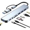AOUZOVLI Hub USB C, 8 in 2, USB Hub 3.0, adattatore multiporta con lettore di schede SD/TF, porte US-B 3.0 e 2.0, connettore USB C, 3,5 mm, connettori audio da 3,5 mm, distributore USB compatibile con MacBook