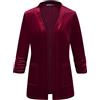 Kyzoeyou - Cardigan in velluto da donna, aperto davanti, lungo, stile bolero, con maniche a 3/4, bolero, top con scollo a V, blazer elegante, XXL