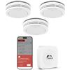 XINDUM Rilevatore di fumo con stazione base, rilevatore di incendio smart interconnesso da 10 anni conforme alla norma EN14604, LED senza sfarfallio, compatibile con l'app XINDUM, 3 unità