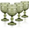 Joeyan 350ml Bicchieri acqua Vetro Verde Calici,4 pezzi Colorati Bicchieri Decorati Vetro in Girasoli Rilievo,Vintage Calici Vino Rosso/Bianco per Cocktail aperitivo Grappa,Lavabile in Lavastoviglie