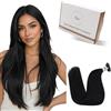 Hetto Extension Capelli Veri Nano Ring Nero - Remy Capelli Umani Estensioni, Invisibile Adesive, Look Naturale per Uso Quotidiano 50g 50ciocche 60cm